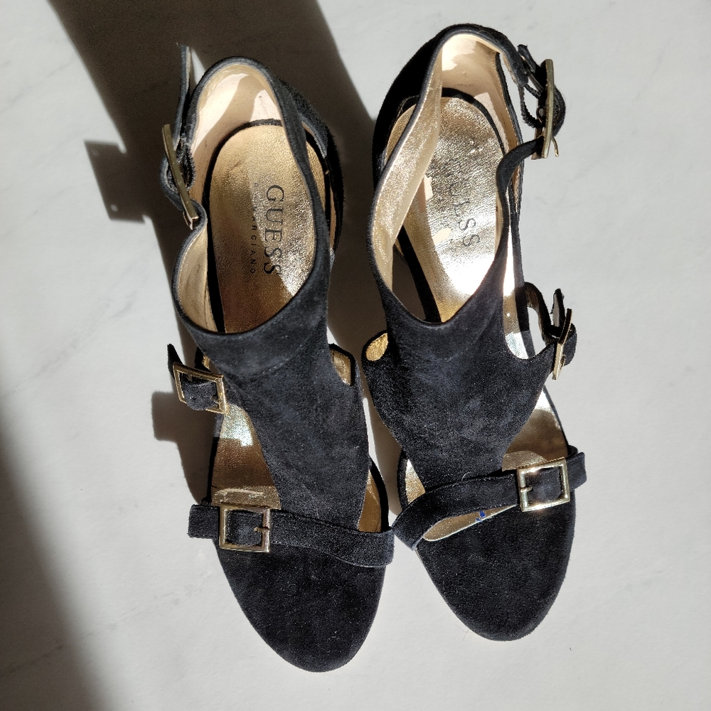 Marciano Black Suede Leather High Heel Sandals